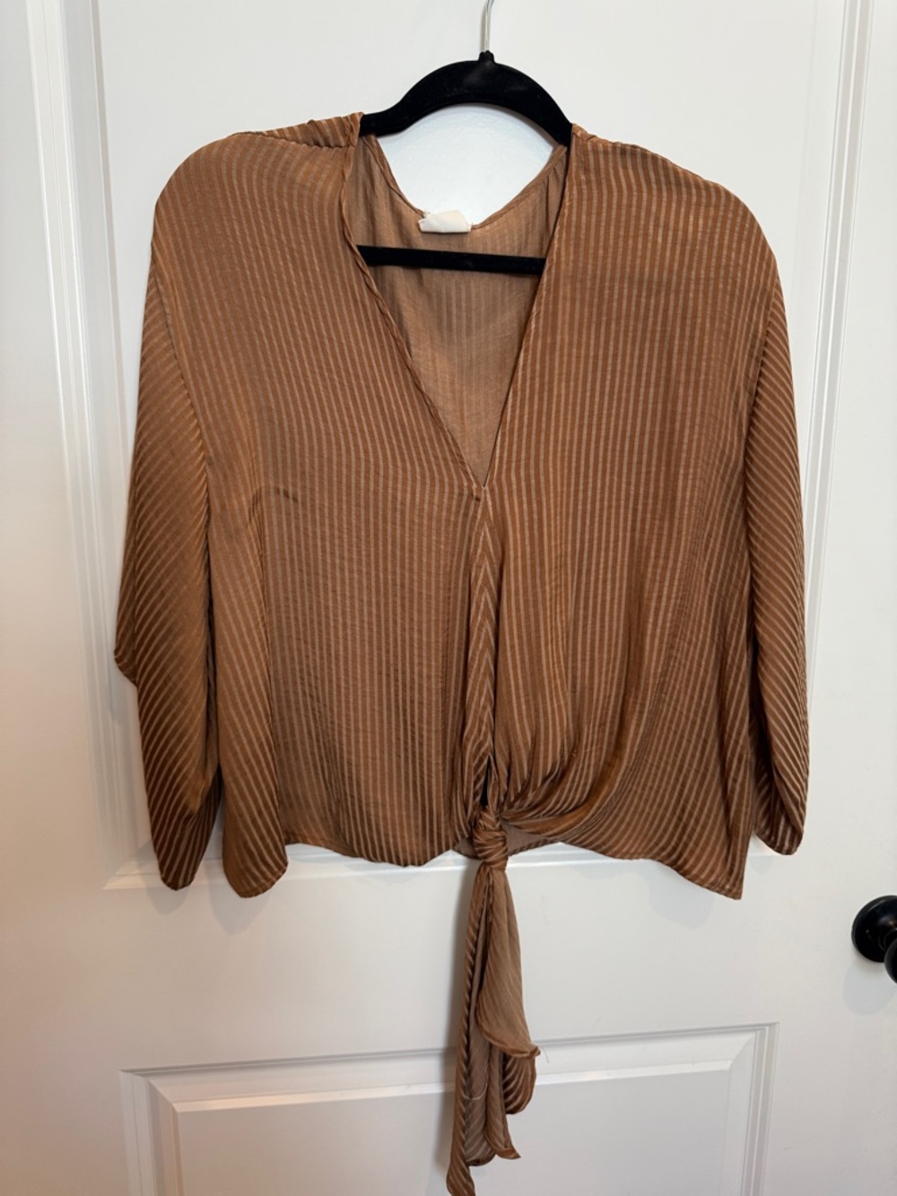 By Together Brown Striped Tie-Front Blouse